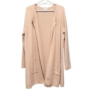 Charter Club Womens Open Front Cardigan Duster 100% Cotton Beige Size Large